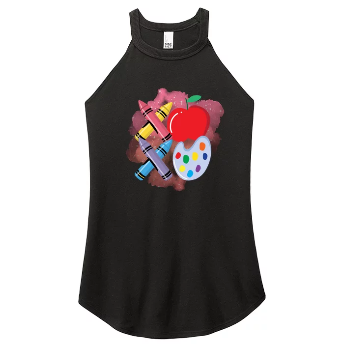 Xoxo Crayon Teacher Student 100 Days Of School Women’s Perfect Tri Rocker Tank