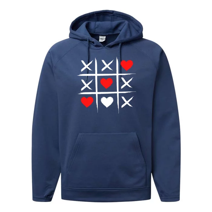 XOXO Tic Tac Toe Heart Valentines Day Performance Fleece Hoodie