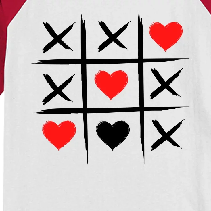 XOXO Tic Tac Toe Heart Valentines Day Kids Colorblock Raglan Jersey