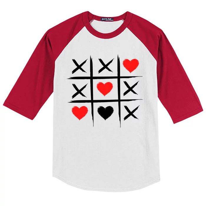 XOXO Tic Tac Toe Heart Valentines Day Kids Colorblock Raglan Jersey