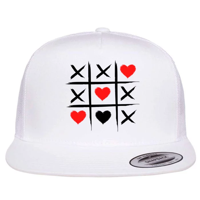 XOXO Tic Tac Toe Heart Valentines Day Flat Bill Trucker Hat