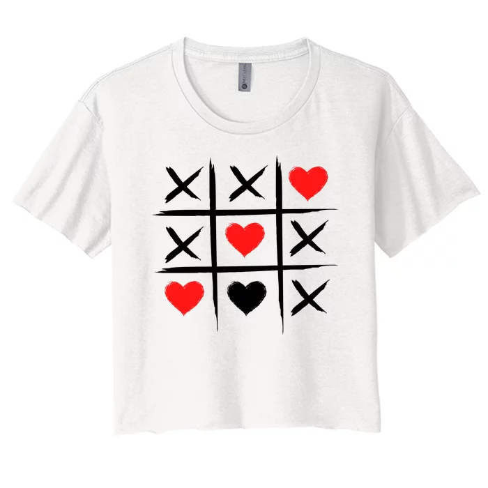 XOXO Tic Tac Toe Heart Valentines Day Women's Crop Top Tee