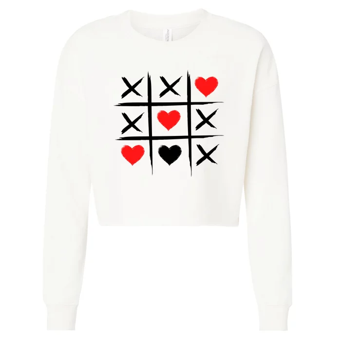 XOXO Tic Tac Toe Heart Valentines Day Cropped Pullover Crew