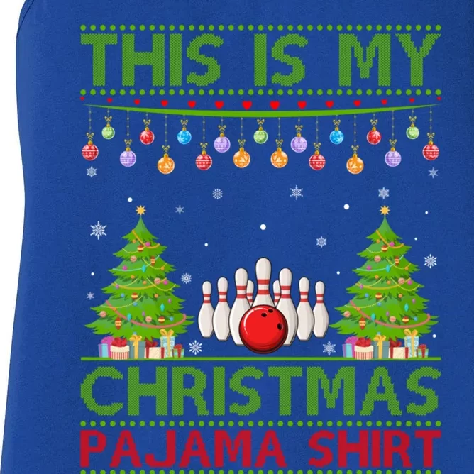 Xmas Ugly Sweater Style Funny Bowling Christmas Pajama Gift Women's Racerback Tank