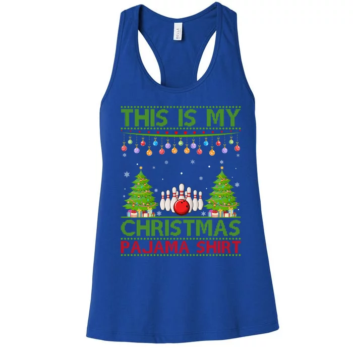 Xmas Ugly Sweater Style Funny Bowling Christmas Pajama Gift Women's Racerback Tank