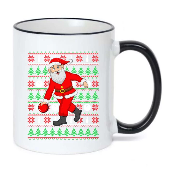 Xmas Ugly Sweater Style Santa Playing Bowling Christmas Gift Black Color Changing Mug