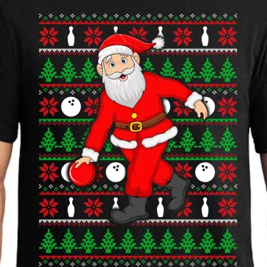 Xmas Ugly Sweater Style Santa Playing Bowling Christmas Gift Pajama Set