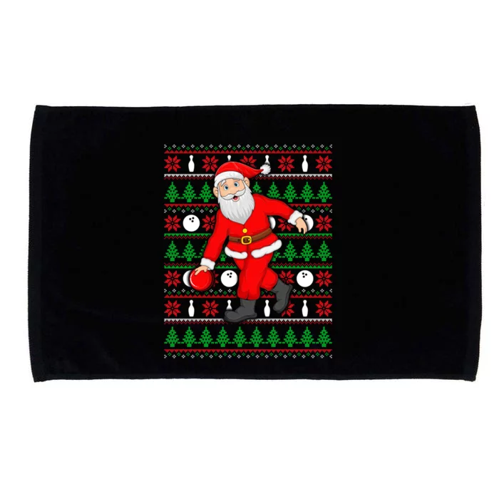 Xmas Ugly Sweater Style Santa Playing Bowling Christmas Gift Microfiber Hand Towel