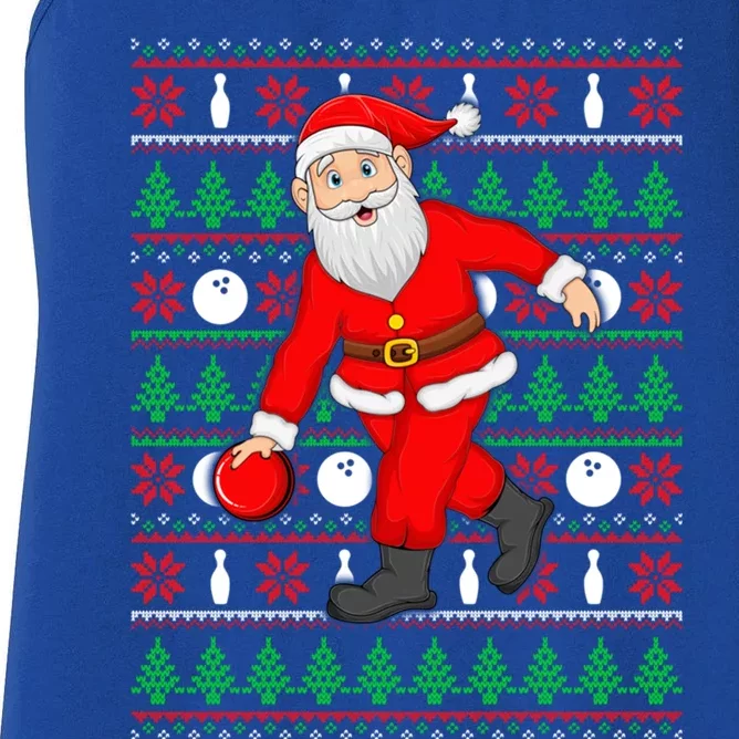 Xmas Ugly Sweater Style Santa Playing Bowling Christmas Gift Women's Racerback Tank