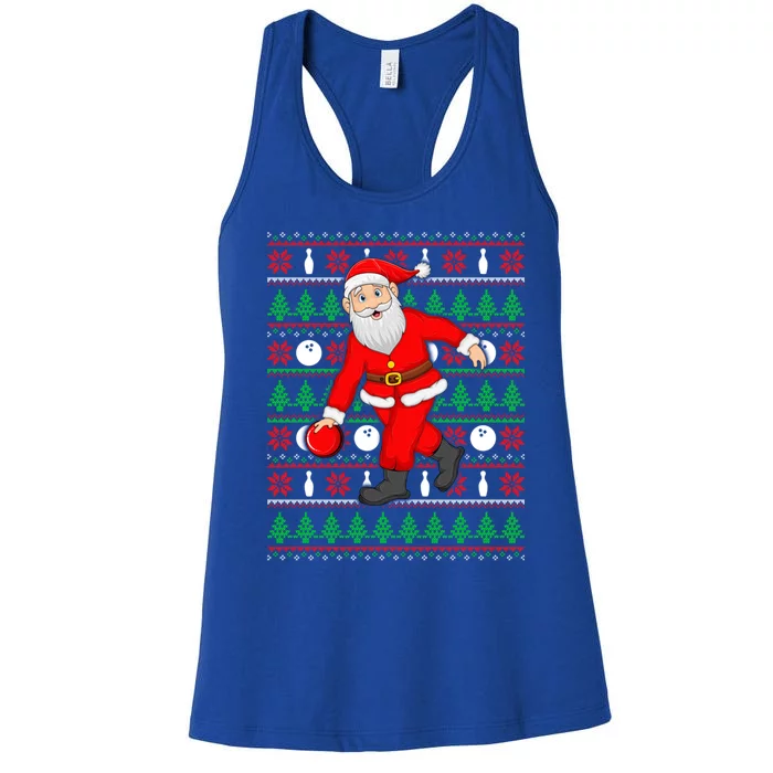 Xmas Ugly Sweater Style Santa Playing Bowling Christmas Gift Women's Racerback Tank