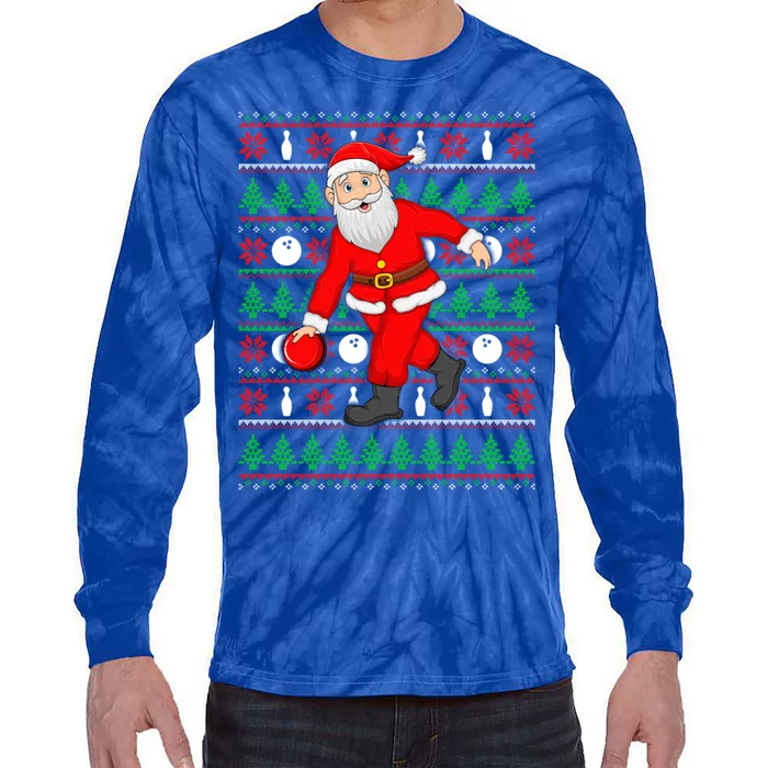 Xmas Ugly Sweater Style Santa Playing Bowling Christmas Gift Tie-Dye Long Sleeve Shirt