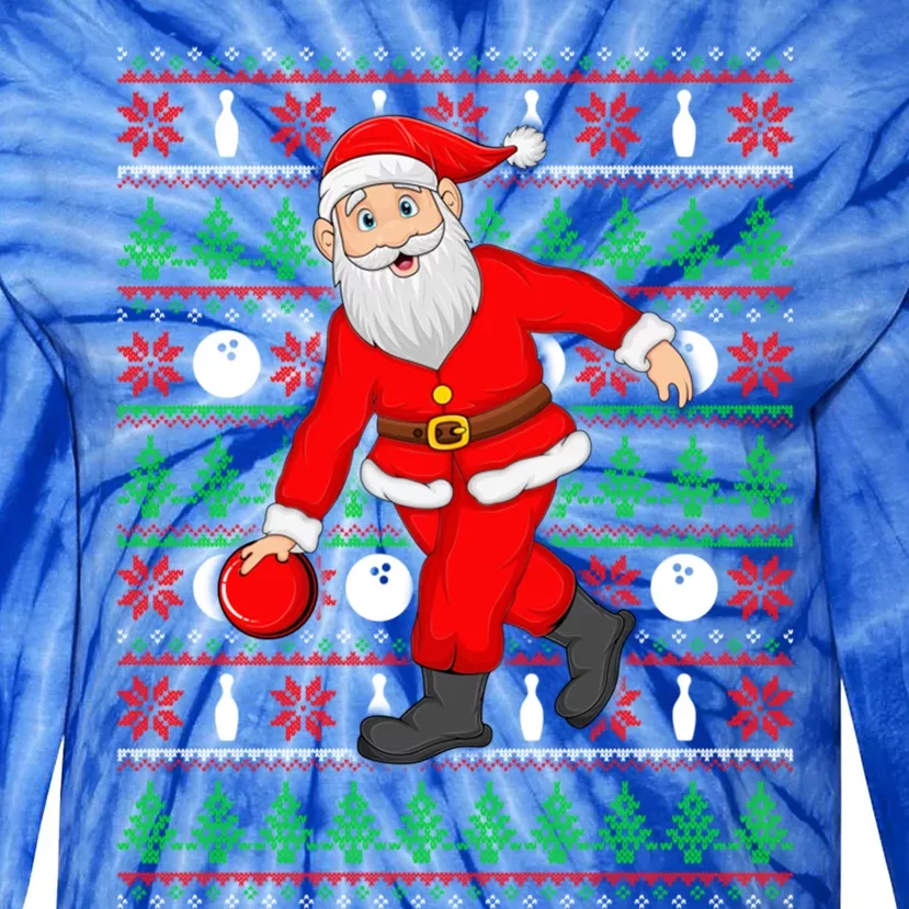 Xmas Ugly Sweater Style Santa Playing Bowling Christmas Gift Tie-Dye Long Sleeve Shirt