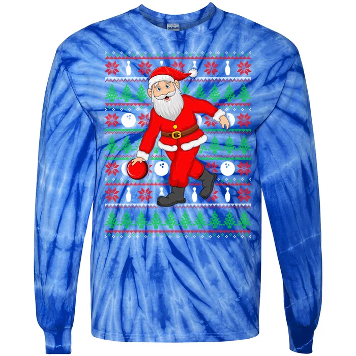 Xmas Ugly Sweater Style Santa Playing Bowling Christmas Gift Tie-Dye Long Sleeve Shirt