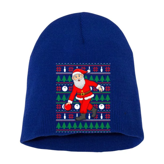 Xmas Ugly Sweater Style Santa Playing Bowling Christmas Gift Short Acrylic Beanie