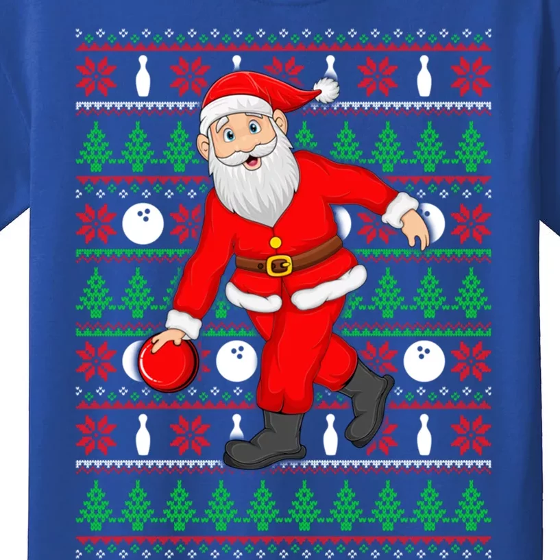 Xmas Ugly Sweater Style Santa Playing Bowling Christmas Gift Kids T-Shirt