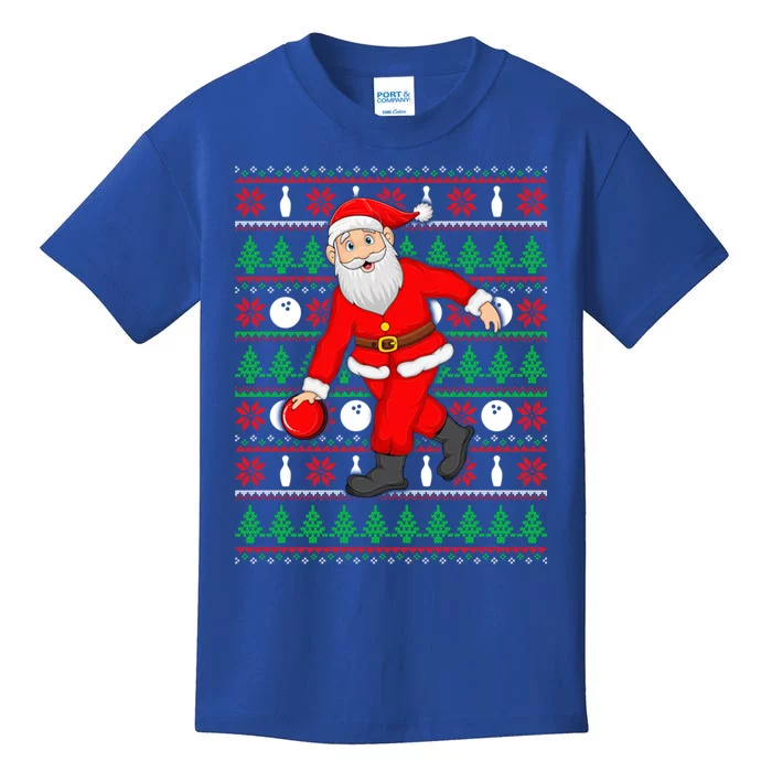 Xmas Ugly Sweater Style Santa Playing Bowling Christmas Gift Kids T-Shirt