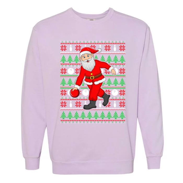 Xmas Ugly Sweater Style Santa Playing Bowling Christmas Gift Garment-Dyed Sweatshirt