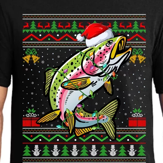 Xmas Ugly Sweater Style Santa Rainbow Trout Fish Christmas Meaningful Gift Pajama Set