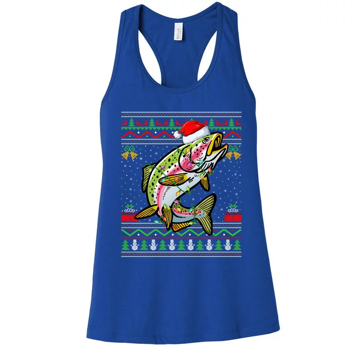 Xmas Ugly Sweater Style Santa Rainbow Trout Fish Christmas Meaningful Gift Women's Racerback Tank