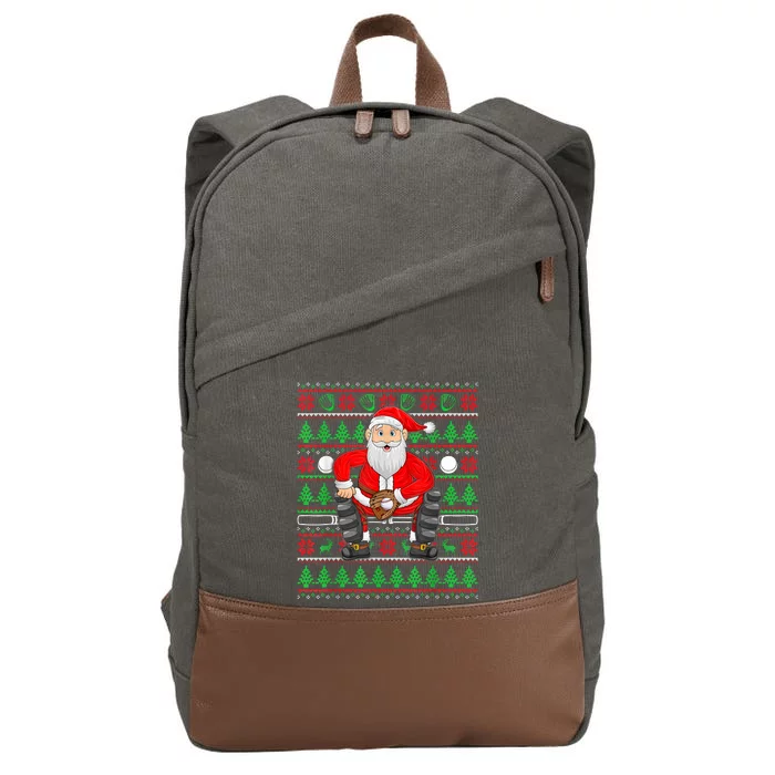 Xmas Ugly Sweater Style Santa Playing Baseball Christmas Cotton Canvas Backpack