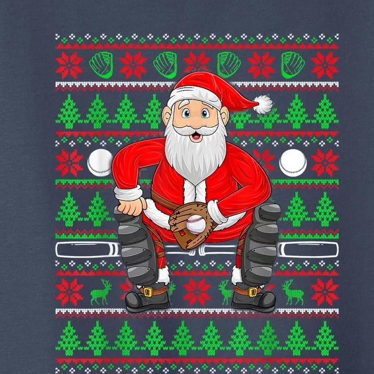 Xmas Ugly Sweater Style Santa Playing Baseball Christmas Toddler T-Shirt