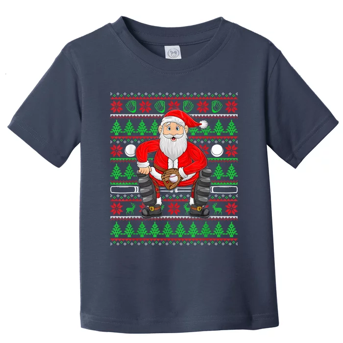 Xmas Ugly Sweater Style Santa Playing Baseball Christmas Toddler T-Shirt