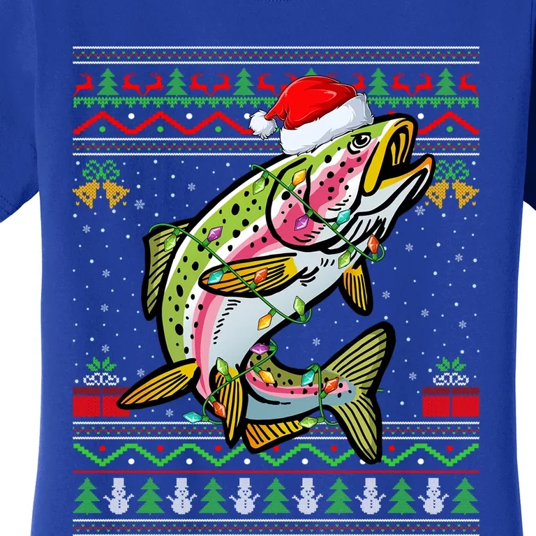 Xmas Ugly Sweater Style Santa Rainbow Trout Fish Christmas Meaningful Gift Women's T-Shirt