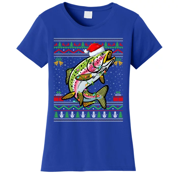 Xmas Ugly Sweater Style Santa Rainbow Trout Fish Christmas Meaningful Gift Women's T-Shirt