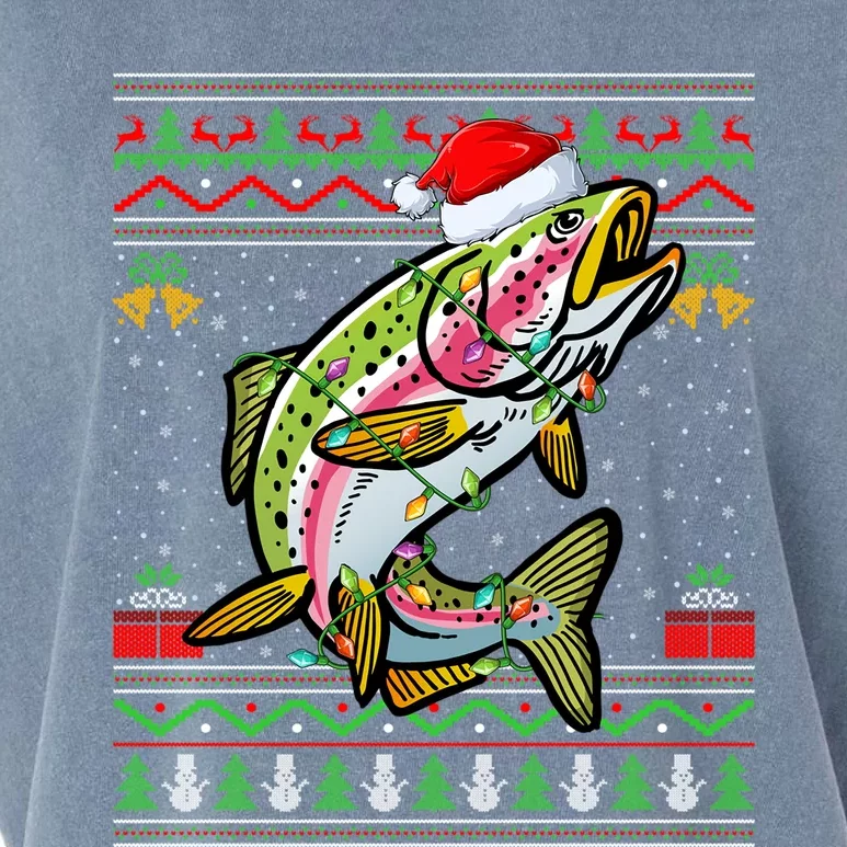 Xmas Ugly Sweater Style Santa Rainbow Trout Fish Christmas Meaningful Gift Garment-Dyed Women's Muscle Tee