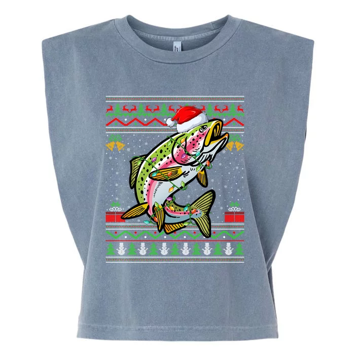 Xmas Ugly Sweater Style Santa Rainbow Trout Fish Christmas Meaningful Gift Garment-Dyed Women's Muscle Tee