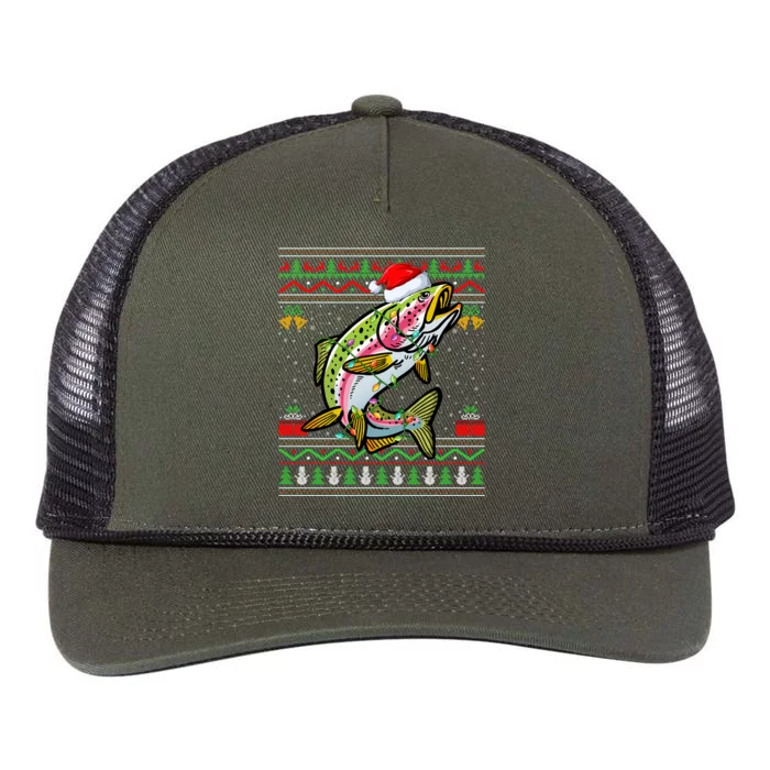 Xmas Ugly Sweater Style Santa Rainbow Trout Fish Christmas Meaningful Gift Retro Rope Trucker Hat Cap