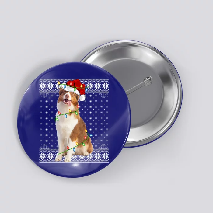 Xmas Ugly Santa Lighting Australian Shepherd Dog Christmas Gift Button