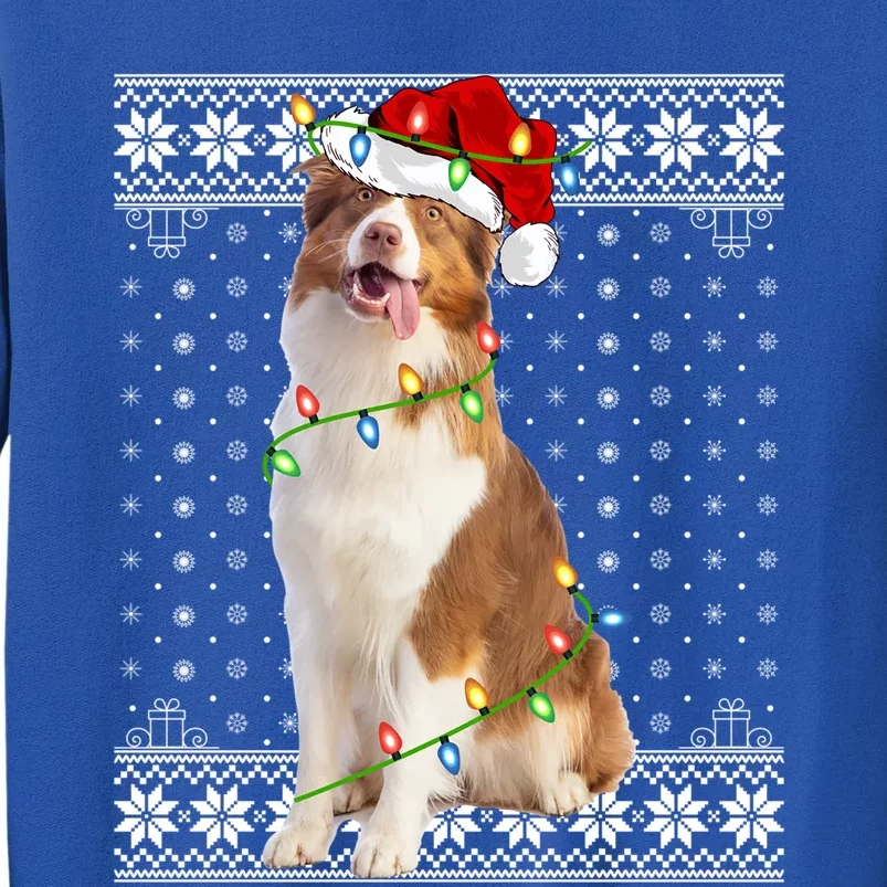 Xmas Ugly Santa Lighting Australian Shepherd Dog Christmas Gift Tall Sweatshirt