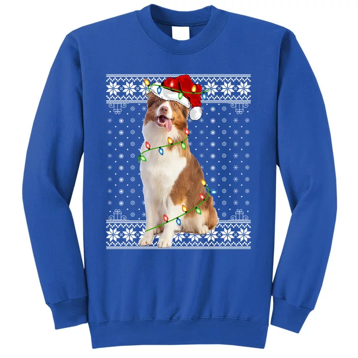 Xmas Ugly Santa Lighting Australian Shepherd Dog Christmas Gift Tall Sweatshirt