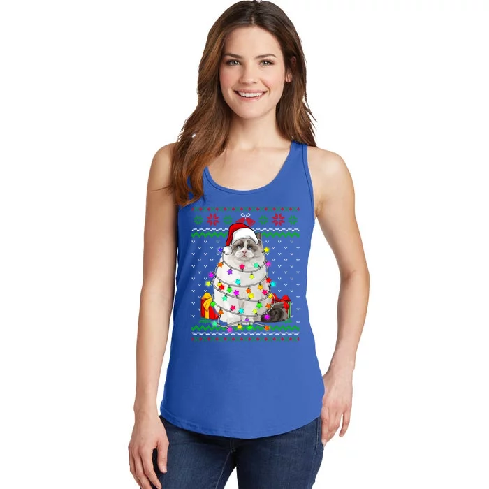 Xmas Ugly Sweater Christmas Lights Cat Kitten Lover Cute Gift Ladies Essential Tank