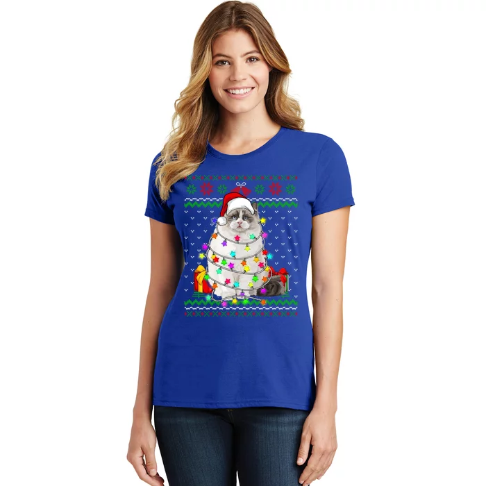 Xmas Ugly Sweater Christmas Lights Cat Kitten Lover Cute Gift Women's T-Shirt