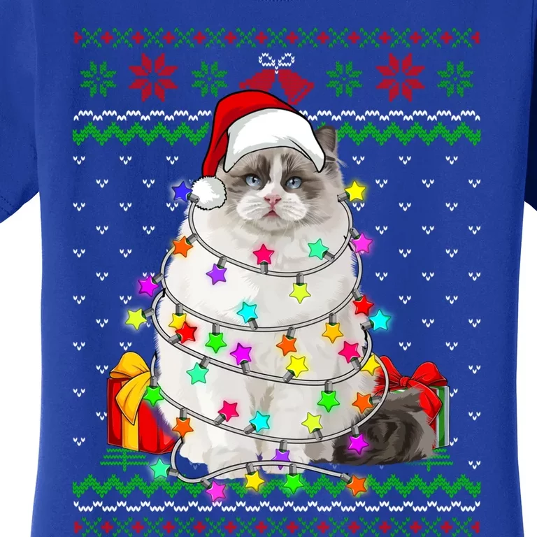 Xmas Ugly Sweater Christmas Lights Cat Kitten Lover Cute Gift Women's T-Shirt