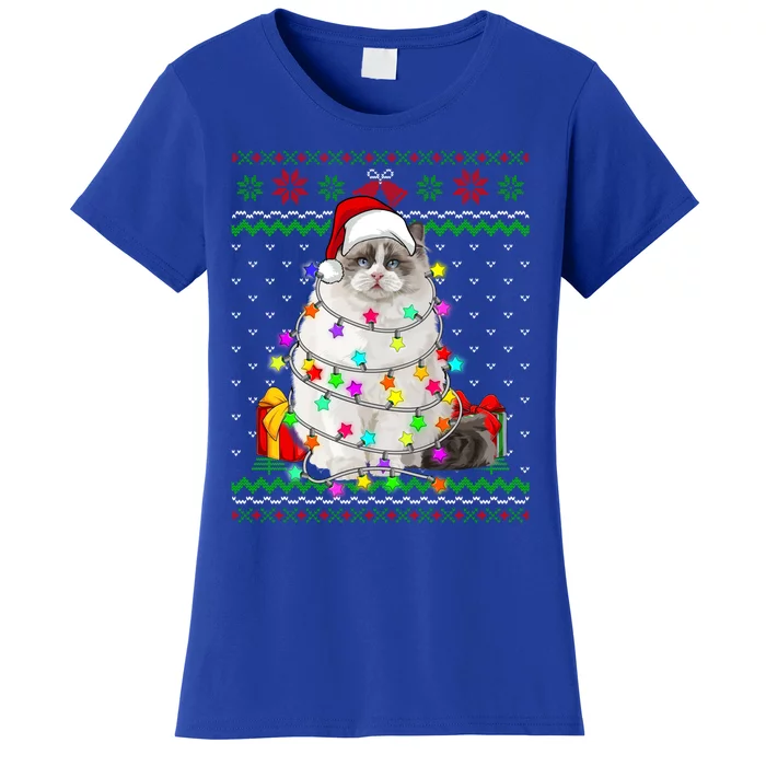 Xmas Ugly Sweater Christmas Lights Cat Kitten Lover Cute Gift Women's T-Shirt