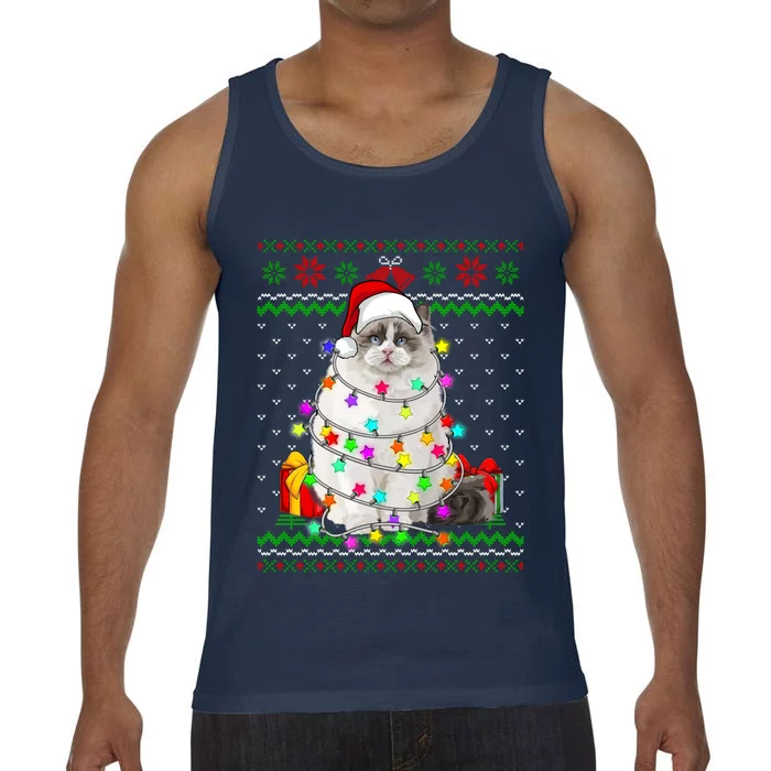 Xmas Ugly Sweater Christmas Lights Cat Kitten Lover Cute Gift Comfort Colors® Tank Top