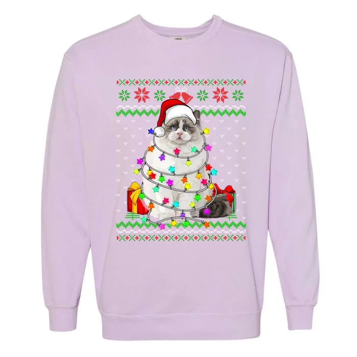 Xmas Ugly Sweater Christmas Lights Cat Kitten Lover Cute Gift Garment-Dyed Sweatshirt