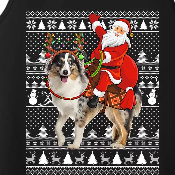 Xmas Ugly Santa Riding Australian Shepherd Dog Christmas Funny Gift Performance Tank