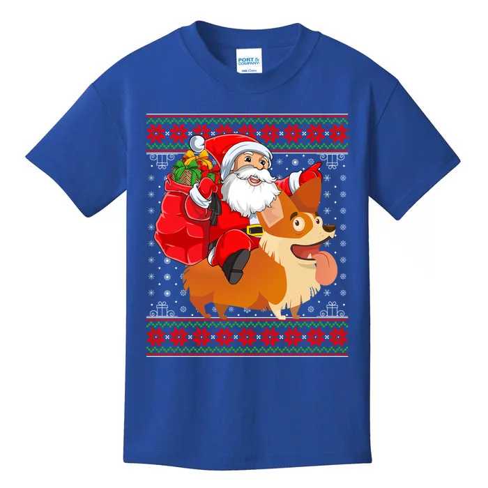 Xmas Ugly Santa Riding Cardigan Welsh Corgi Dog Christmas Cool Gift Kids T-Shirt