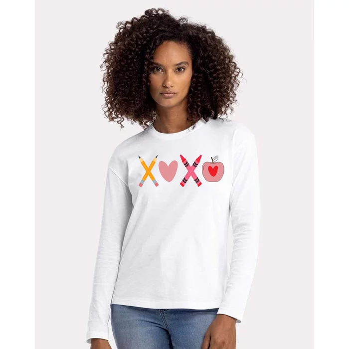 Xoxo Valentines Day Pencil Apple School Womens Cotton Relaxed Long Sleeve T-Shirt