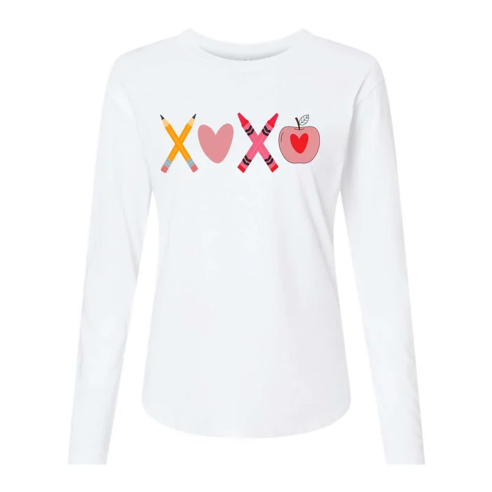 Xoxo Valentines Day Pencil Apple School Womens Cotton Relaxed Long Sleeve T-Shirt