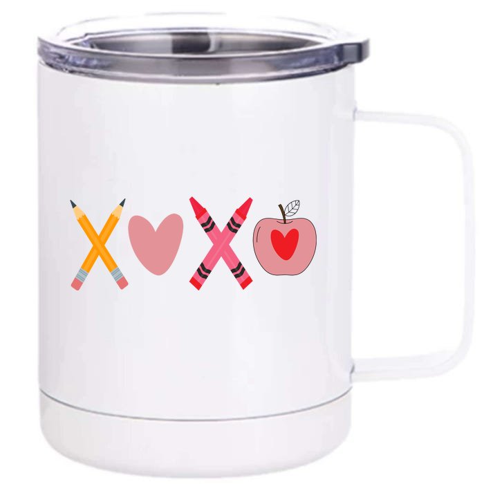 Xoxo Valentines Day Pencil Apple School Front & Back 12oz Stainless Steel Tumbler Cup