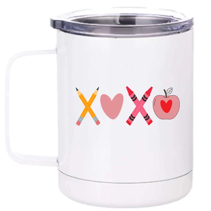 Xoxo Valentines Day Pencil Apple School Front & Back 12oz Stainless Steel Tumbler Cup