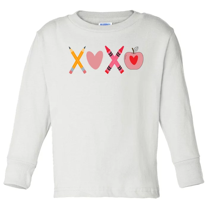 Xoxo Valentines Day Pencil Apple School Toddler Long Sleeve Shirt