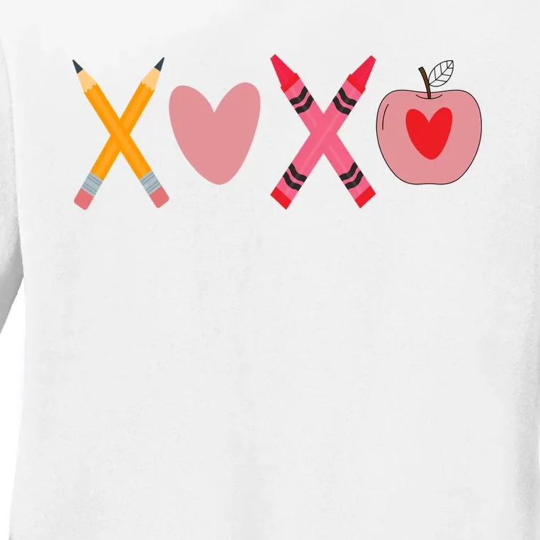 Xoxo Valentines Day Pencil Apple School Ladies Long Sleeve Shirt