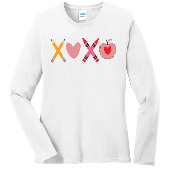 Xoxo Valentines Day Pencil Apple School Ladies Long Sleeve Shirt