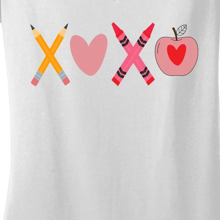 Xoxo Valentines Day Pencil Apple School Women's V-Neck T-Shirt